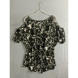 Kenneth Cole Reaction Top Women's Large Cold Shoulder Top Drawstring Waist‎
